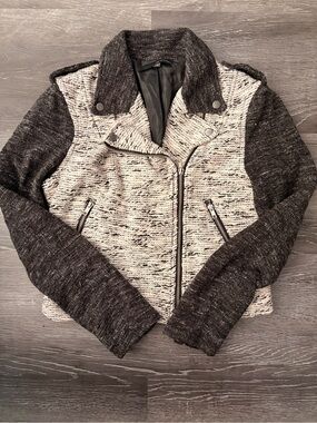 Harve Benard Black & Cream Knit Moto Jacket